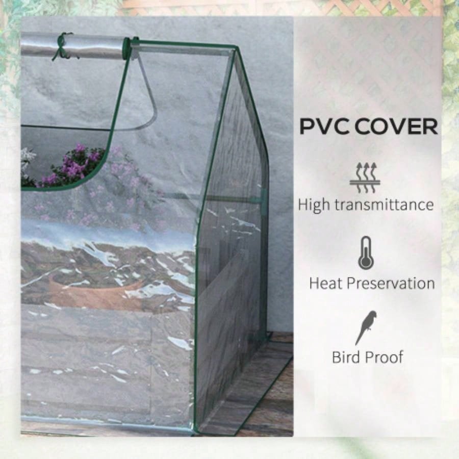 Outsunny 6x 3 Galvanized Raised Garden Bed with PVC Greenhouse Cover, Outdoor Metal Planter Box with 2 Roll - Up Growing Flowers, Fruits, Vegetables and Herbs, Light Gray