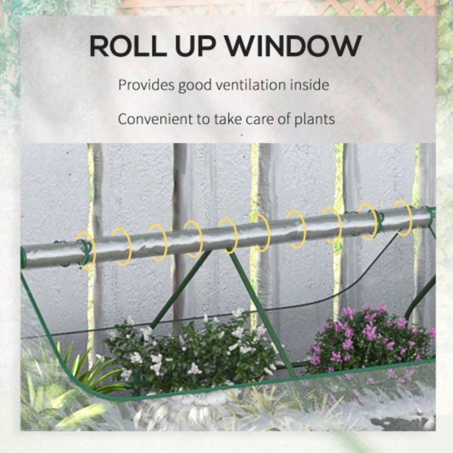 Outsunny 6x 3 Galvanized Raised Garden Bed with PVC Greenhouse Cover, Outdoor Metal Planter Box with 2 Roll - Up Growing Flowers, Fruits, Vegetables and Herbs, Light Gray