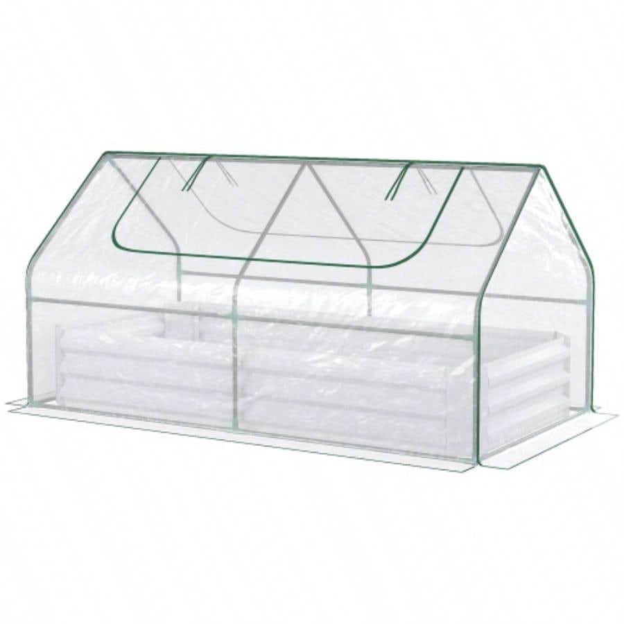 Outsunny 6x 3 Galvanized Raised Garden Bed with PVC Greenhouse Cover, Outdoor Metal Planter Box with 2 Roll - Up Growing Flowers, Fruits, Vegetables and Herbs, Light Gray