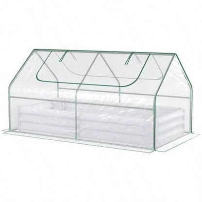 Outsunny 6x 3 Galvanized Raised Garden Bed with PVC Greenhouse Cover, Outdoor Metal Planter Box with 2 Roll - Up Growing Flowers, Fruits, Vegetables and Herbs, Light Gray