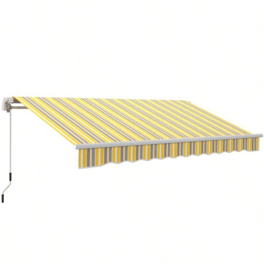 Outsunny 12x 10 Retractable Awning Patio Awnings Shade Shelter with Manual Crank Handle, 280g/ - Resistant Fabric and Aluminum Frame Deck, Balcony, Yard, Yellow and Gray