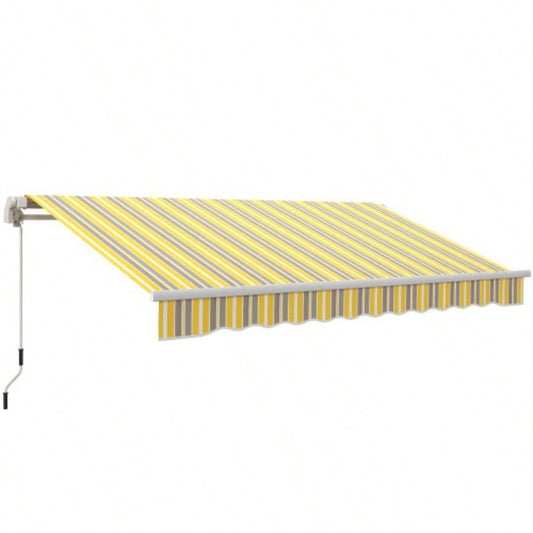 Outsunny 12x 10 Retractable Awning Patio Awnings Shade Shelter with Manual Crank Handle, 280g/ - Resistant Fabric and Aluminum Frame Deck, Balcony, Yard, Yellow and Gray