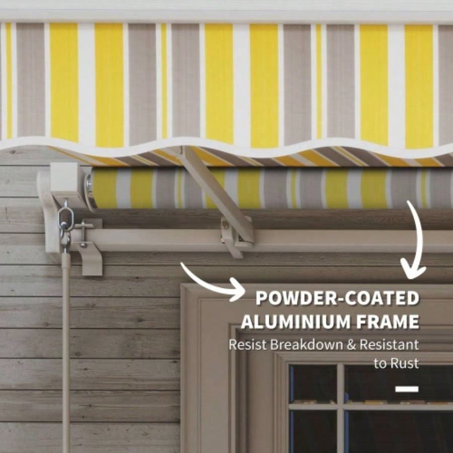 Outsunny 12x 10 Retractable Awning Patio Awnings Shade Shelter with Manual Crank Handle, 280g/ - Resistant Fabric and Aluminum Frame Deck, Balcony, Yard, Yellow and Gray