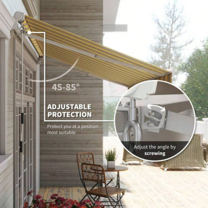 Outsunny 12x 10 Retractable Awning Patio Awnings Shade Shelter with Manual Crank Handle, 280g/ - Resistant Fabric and Aluminum Frame Deck, Balcony, Yard, Yellow and Gray