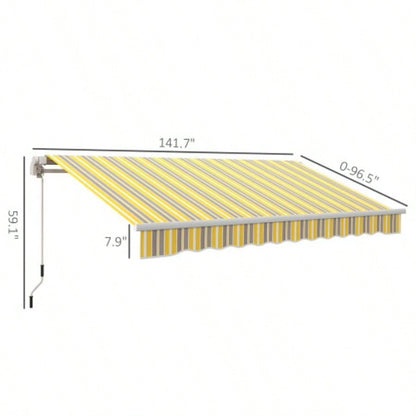 Outsunny 12x 10 Retractable Awning Patio Awnings Shade Shelter with Manual Crank Handle, 280g/ - Resistant Fabric and Aluminum Frame Deck, Balcony, Yard, Yellow and Gray