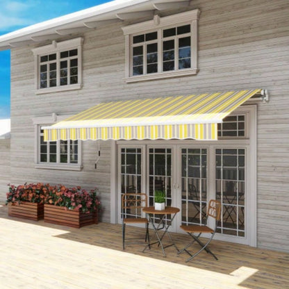 Outsunny 12x 10 Retractable Awning Patio Awnings Shade Shelter with Manual Crank Handle, 280g/ - Resistant Fabric and Aluminum Frame Deck, Balcony, Yard, Yellow and Gray