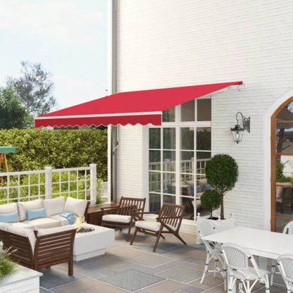 Outsunny 12x 10 Retractable Awning Patio Awnings Shade Shelter with Manual Crank Handle, 280g/ - Resistant Fabric and Aluminum Frame Deck, Balcony, Yard, Wine Red