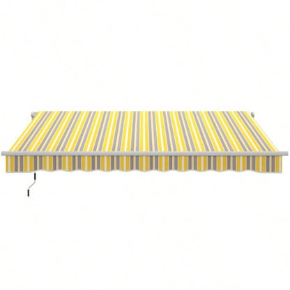 Outsunny 12x 10 Retractable Awning Patio Awnings Shade Shelter with Manual Crank Handle, 280g/ - Resistant Fabric and Aluminum Frame Deck, Balcony, Yard, Yellow and Gray