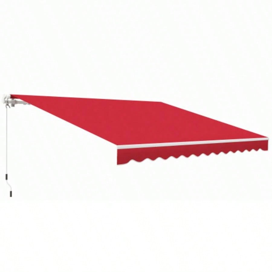Outsunny 12x 10 Retractable Awning Patio Awnings Shade Shelter with Manual Crank Handle, 280g/ - Resistant Fabric and Aluminum Frame Deck, Balcony, Yard, Wine Red