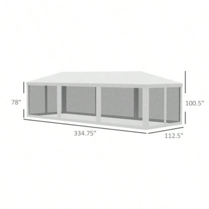 Outsunny 10x 28 Party Tent Canopy, Outdoor Event Shelter Gazebo with 8 Removable Mesh Sidewalls, Zipper Doors, Steel Frame, White