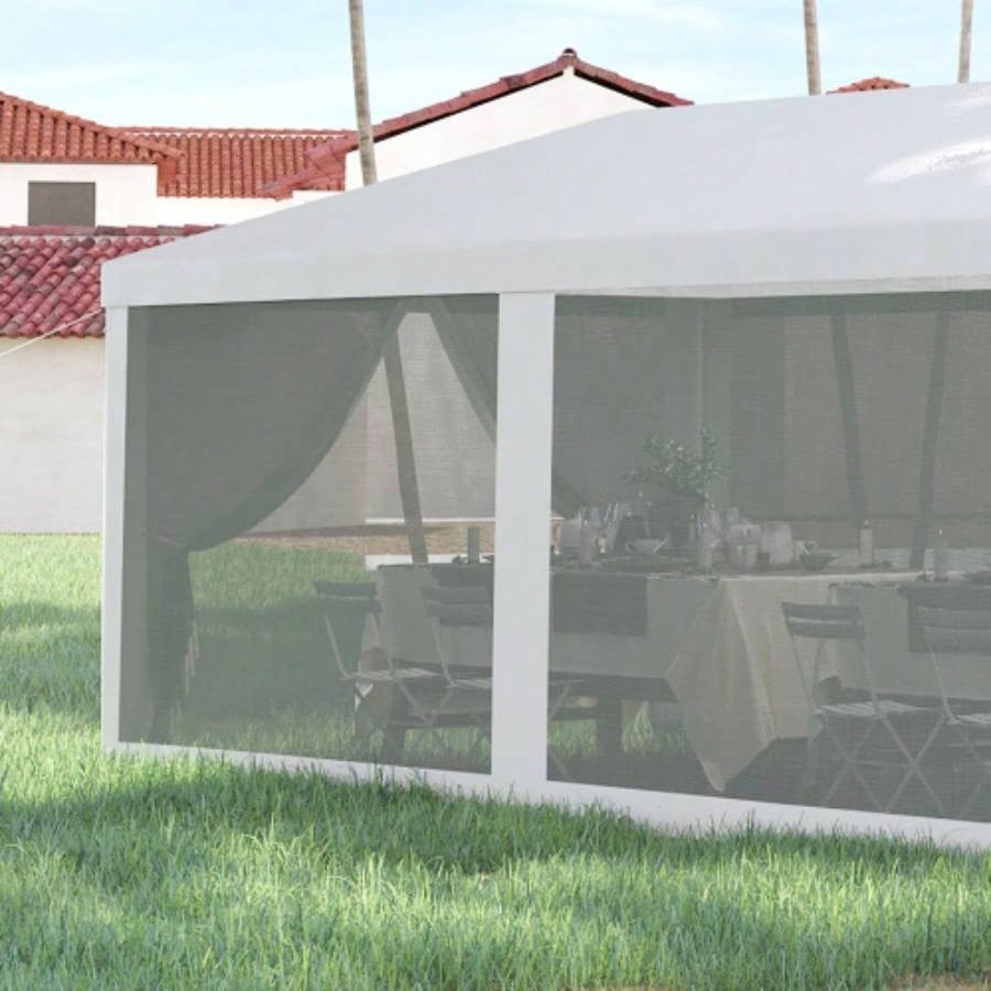 Outsunny 10x 28 Party Tent Canopy, Outdoor Event Shelter Gazebo with 8 Removable Mesh Sidewalls, Zipper Doors, Steel Frame, White