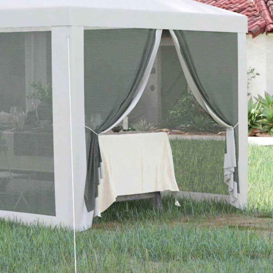 Outsunny 10x 28 Party Tent Canopy, Outdoor Event Shelter Gazebo with 8 Removable Mesh Sidewalls, Zipper Doors, Steel Frame, White