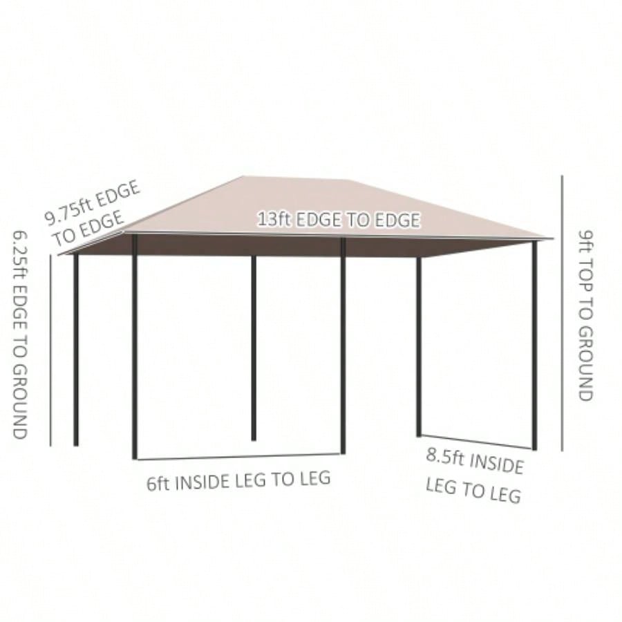 Outsunny 10x 13 Outdoor Patio Gazebo Canopy Shelter with 6 Removable Sidewalls, Steel Frame Garden, Lawn, Backyard and Deck, Khaki