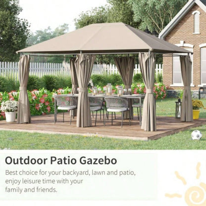 Outsunny 10x 13 Outdoor Patio Gazebo Canopy Shelter with 6 Removable Sidewalls, Steel Frame Garden, Lawn, Backyard and Deck, Khaki