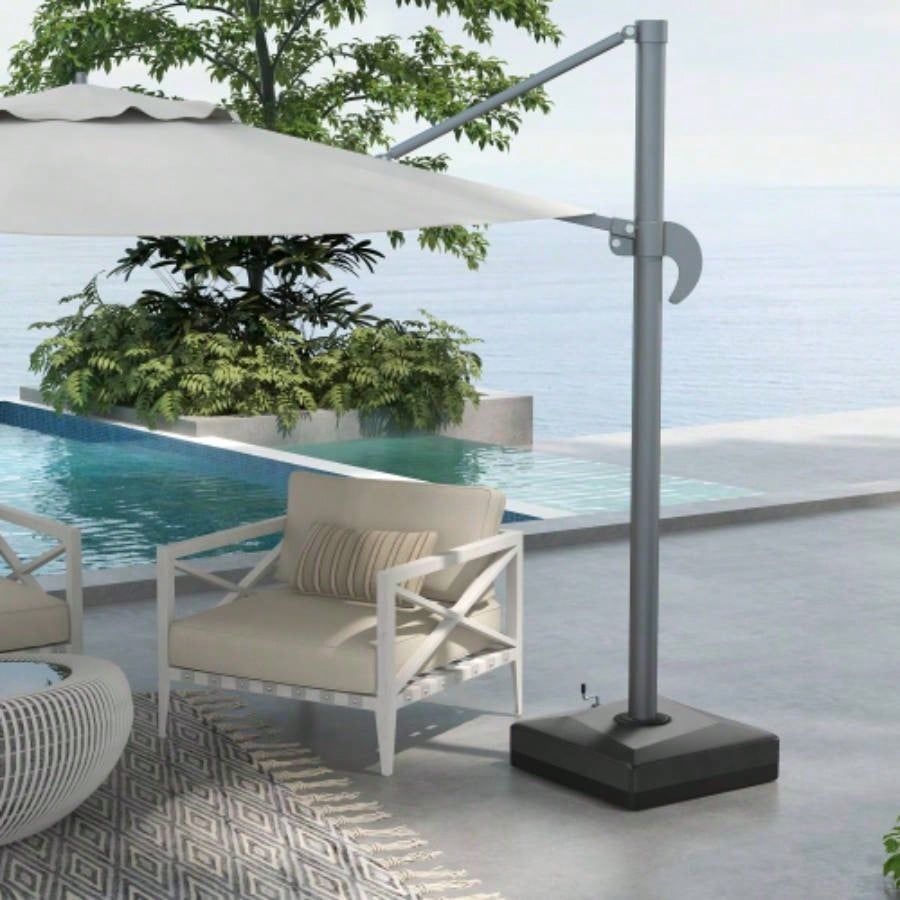 Outsunny 330 lbs. Fillable Base 84D - 110V02 Model, Heavy Duty Cantilever Stand with Lift Wheel, Adjustable Foot Pads, and Base, Black