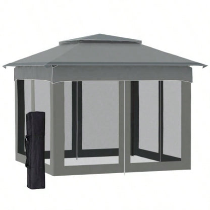 Outsunny 11x 11 Up Canopy, Outdoor Patio Gazebo Shelter with Removable Zipper Netting, Instant Event Tent/ 114 Square Feet of Shade and Carry Bag Backyard, Garden, Dark Gray