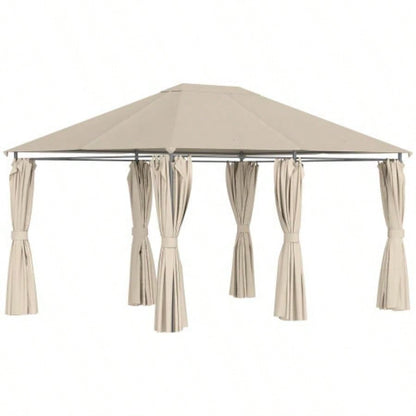 Outsunny 10x 13 Outdoor Patio Gazebo Canopy Shelter with 6 Removable Sidewalls, Steel Frame Garden, Lawn, Backyard and Deck, Khaki