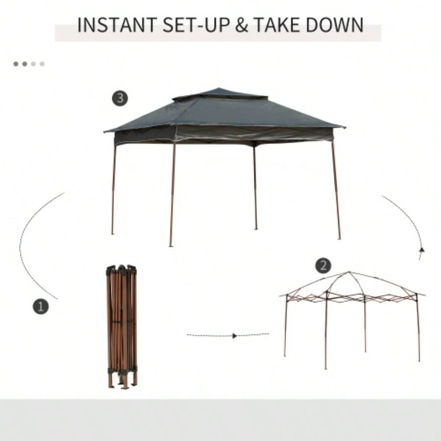 Outsunny 11x 11 Up Canopy, Outdoor Patio Gazebo Shelter with Removable Zipper Netting, Instant Event Tent/ 114 Square Feet of Shade and Carry Bag Backyard, Garden, Dark Gray