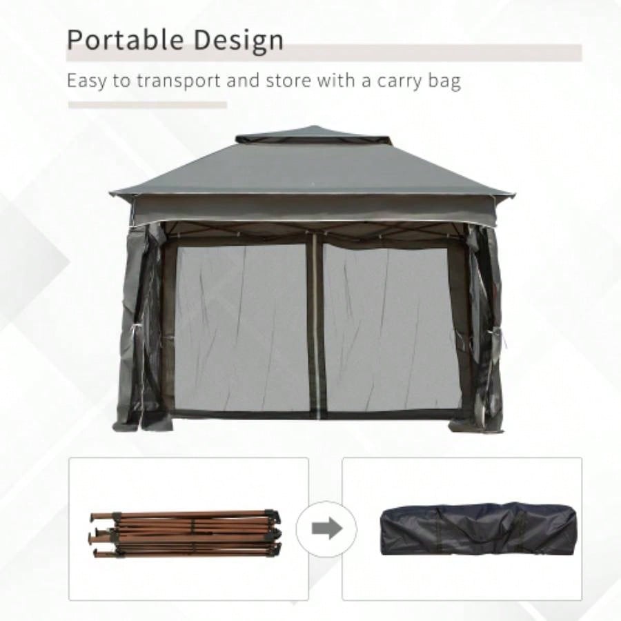 Outsunny 11x 11 Up Canopy, Outdoor Patio Gazebo Shelter with Removable Zipper Netting, Instant Event Tent/ 114 Square Feet of Shade and Carry Bag Backyard, Garden, Dark Gray