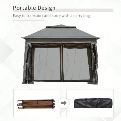 Outsunny 11x 11 Up Canopy, Outdoor Patio Gazebo Shelter with Removable Zipper Netting, Instant Event Tent/ 114 Square Feet of Shade and Carry Bag Backyard, Garden, Dark Gray