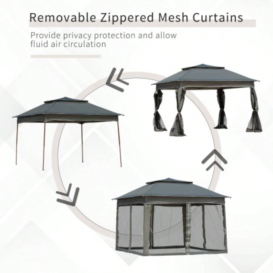 Outsunny 11x 11 Up Canopy, Outdoor Patio Gazebo Shelter with Removable Zipper Netting, Instant Event Tent/ 114 Square Feet of Shade and Carry Bag Backyard, Garden, Dark Gray