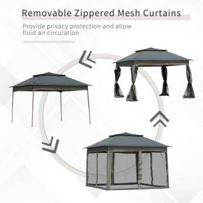 Outsunny 11x 11 Up Canopy, Outdoor Patio Gazebo Shelter with Removable Zipper Netting, Instant Event Tent/ 114 Square Feet of Shade and Carry Bag Backyard, Garden, Dark Gray