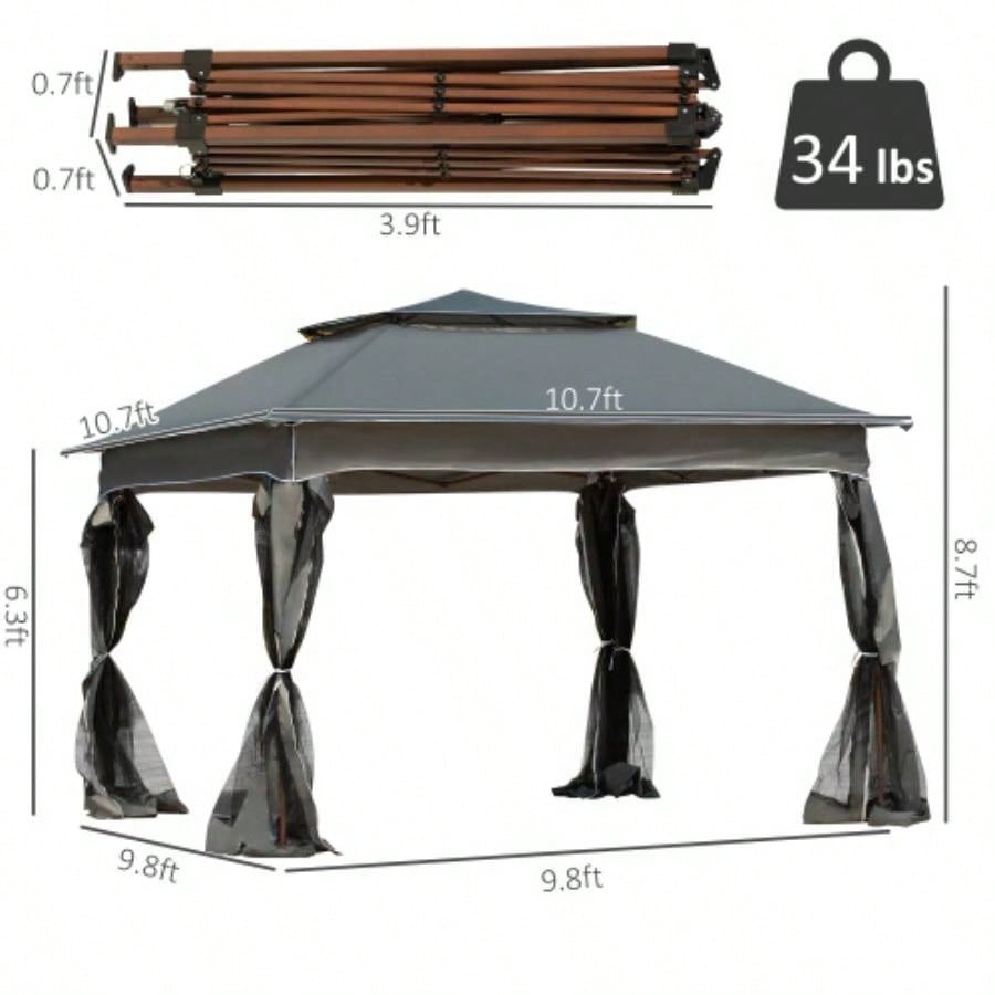 Outsunny 11x 11 Up Canopy, Outdoor Patio Gazebo Shelter with Removable Zipper Netting, Instant Event Tent/ 114 Square Feet of Shade and Carry Bag Backyard, Garden, Dark Gray