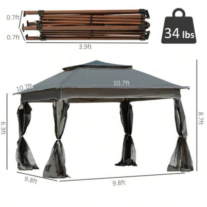 Outsunny 11x 11 Up Canopy, Outdoor Patio Gazebo Shelter with Removable Zipper Netting, Instant Event Tent/ 114 Square Feet of Shade and Carry Bag Backyard, Garden, Dark Gray