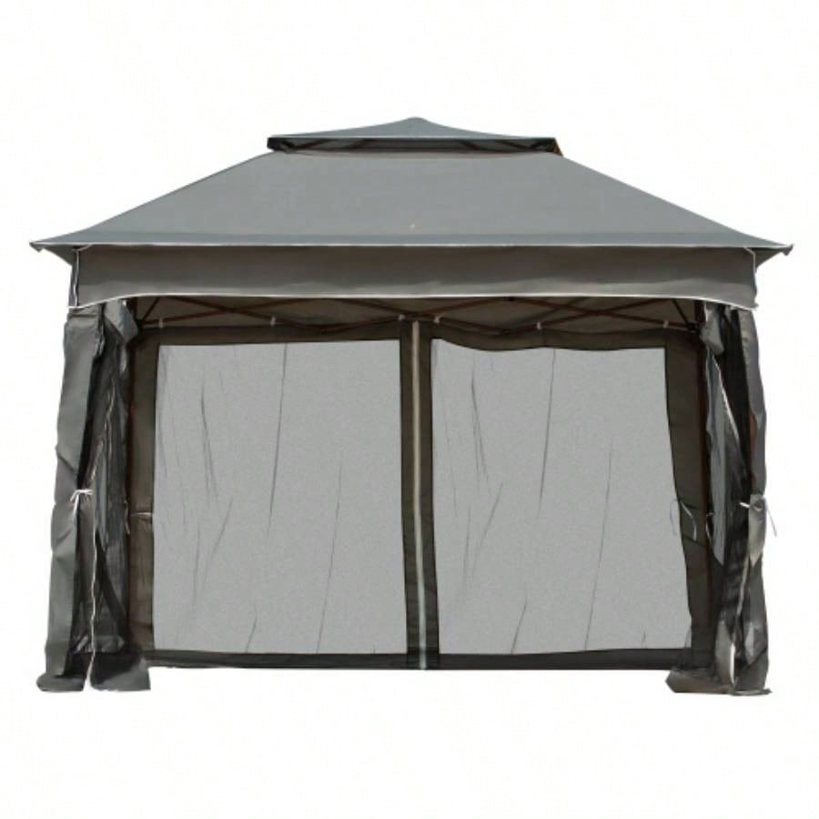 Outsunny 11x 11 Up Canopy, Outdoor Patio Gazebo Shelter with Removable Zipper Netting, Instant Event Tent/ 114 Square Feet of Shade and Carry Bag Backyard, Garden, Dark Gray