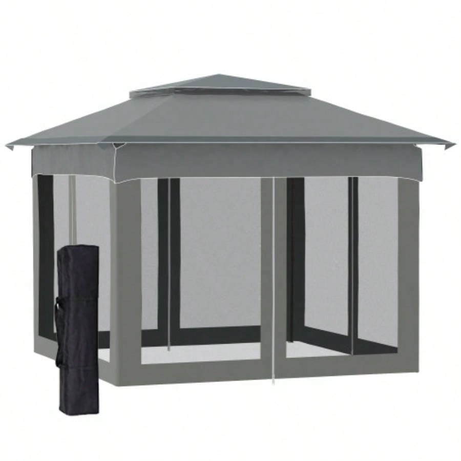 Outsunny 11x 11 Up Canopy, Outdoor Patio Gazebo Shelter with Removable Zipper Netting, Instant Event Tent/ 114 Square Feet of Shade and Carry Bag Backyard, Garden, Dark Gray