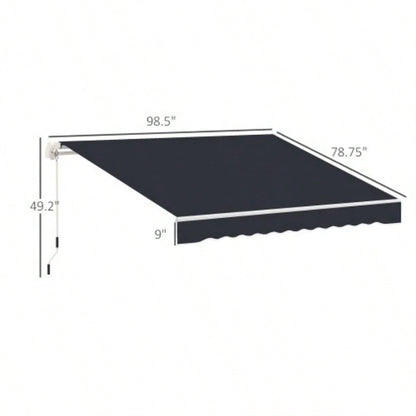 Outsunny 8x Patio Retractable Awning, Manual Exterior Shade Deck Window Cover, Black