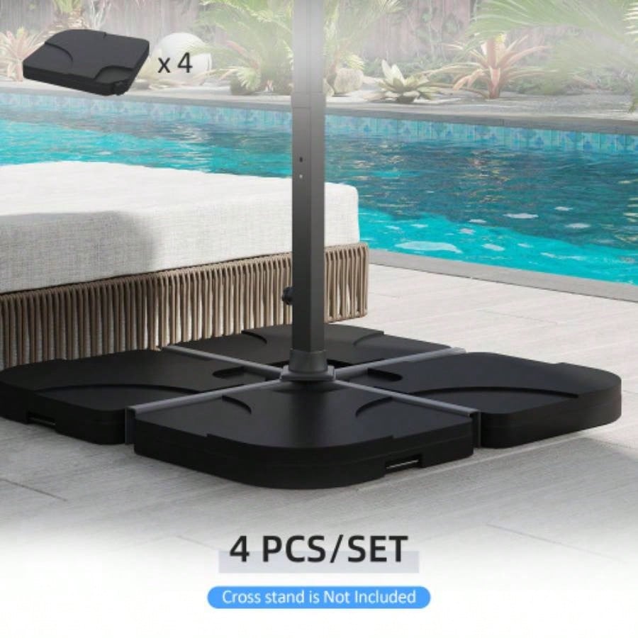 Outsunny 4 Pieces Cantilever Patio Base Stand, Outdoor Offset Weight Plates, 158 lb Capacity Sand or 60 Liter Capacity, Black