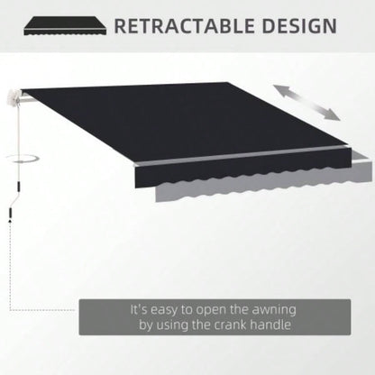 Outsunny 8x Patio Retractable Awning, Manual Exterior Shade Deck Window Cover, Black