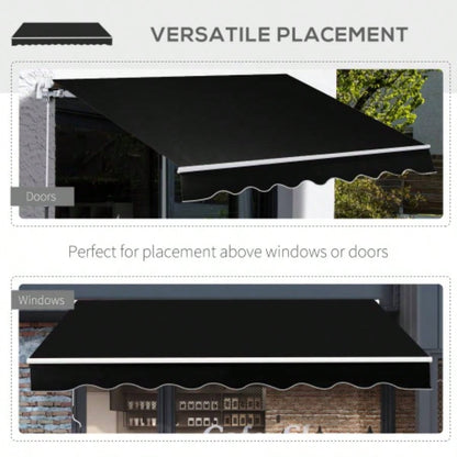 Outsunny 8x Patio Retractable Awning, Manual Exterior Shade Deck Window Cover, Black