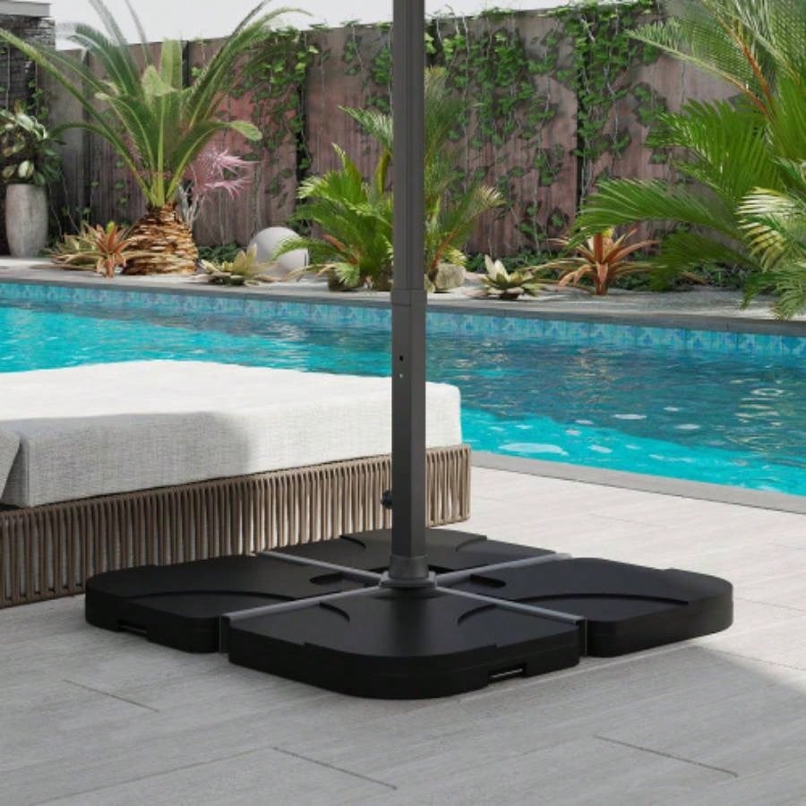 Outsunny 4 Pieces Cantilever Patio Base Stand, Outdoor Offset Weight Plates, 158 lb Capacity Sand or 60 Liter Capacity, Black