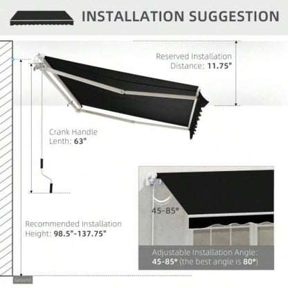 Outsunny 8x Patio Retractable Awning, Manual Exterior Shade Deck Window Cover, Black
