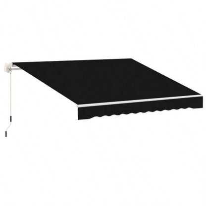 Outsunny 8x Patio Retractable Awning, Manual Exterior Shade Deck Window Cover, Black