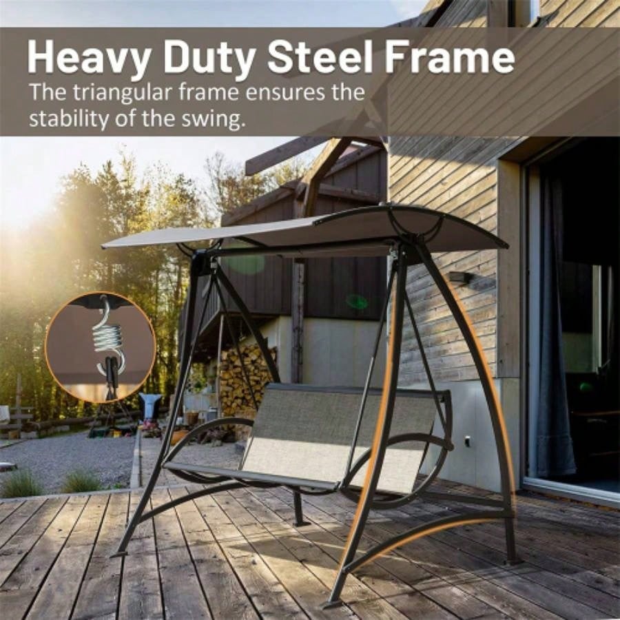 3 - Patio Swing Chair, Outdoor Porch Swing with Adjustable Canopy and Durable Steel Frame, Patio Swing Glider Garden, Deck, Porch, Backyard