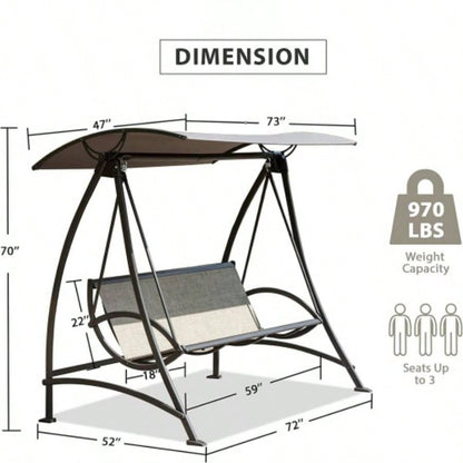 3 - Patio Swing Chair, Outdoor Porch Swing with Adjustable Canopy and Durable Steel Frame, Patio Swing Glider Garden, Deck, Porch, Backyard