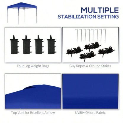 Outsunny 8x 8 Up Canopy Tent with Wheeled Carry Bag and 4 Sand Bags, Instant Shelter, Tents Parties, Height Adjustable, Outdoor, Garden, Patio, Royal Bue