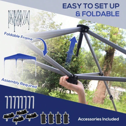Outsunny 8x 8 Up Canopy Tent with Wheeled Carry Bag and 4 Sand Bags, Instant Shelter, Tents Parties, Height Adjustable, Outdoor, Garden, Patio, Royal Bue
