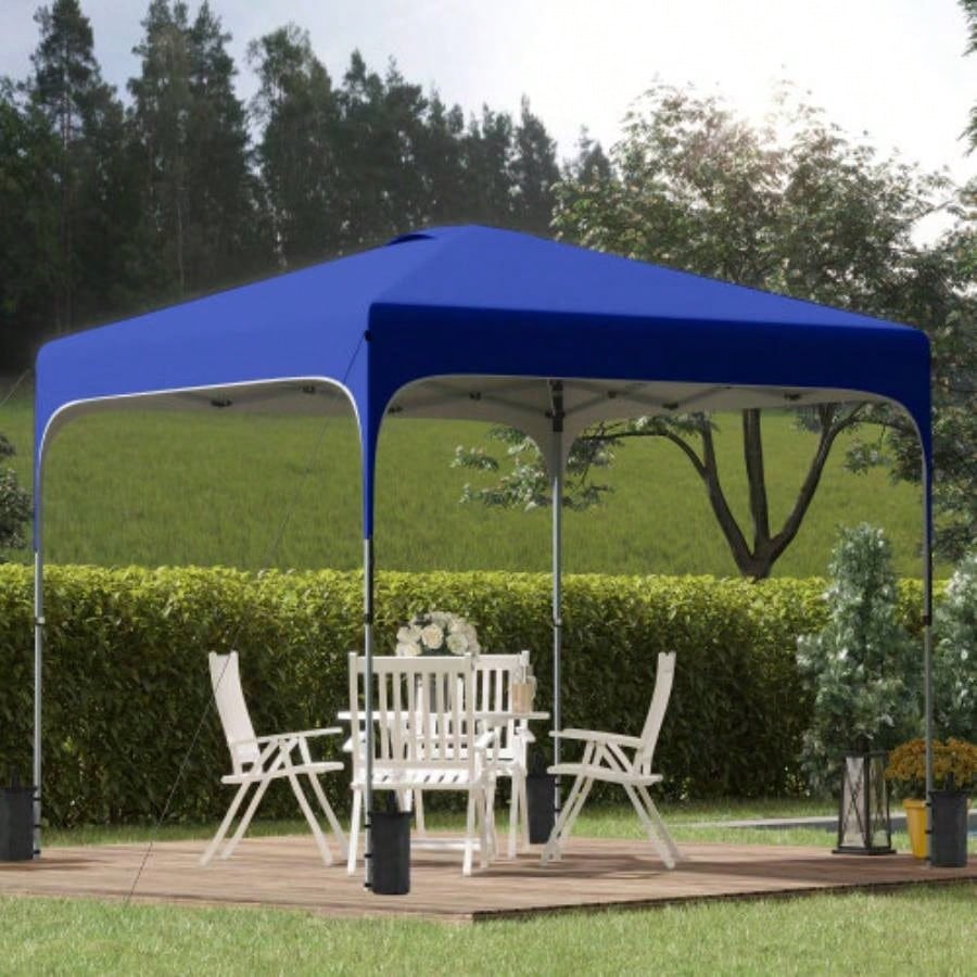 Outsunny 8x 8 Up Canopy Tent with Wheeled Carry Bag and 4 Sand Bags, Instant Shelter, Tents Parties, Height Adjustable, Outdoor, Garden, Patio, Royal Bue