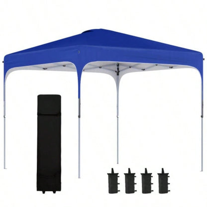 Outsunny 8x 8 Up Canopy Tent with Wheeled Carry Bag and 4 Sand Bags, Instant Shelter, Tents Parties, Height Adjustable, Outdoor, Garden, Patio, Royal Bue