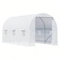 Outsunny 15xx Walk - In Tunnel Greenhouse, Large Garden Hot House Kit with 6 Roll - up Roll Up Door, Steel Frame, White