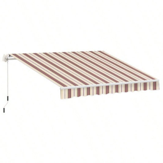 Outsunny 13x 8 Retractable Awning, Patio Awnings, Sunshade Shelter/ Manual Crank Handle, - Resistant Fabric and Aluminum Frame Deck, Balcony, Yard, Red Stripes