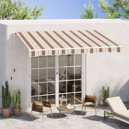 Outsunny 13x 8 Retractable Awning, Patio Awnings, Sunshade Shelter/ Manual Crank Handle, - Resistant Fabric and Aluminum Frame Deck, Balcony, Yard, Red Stripes