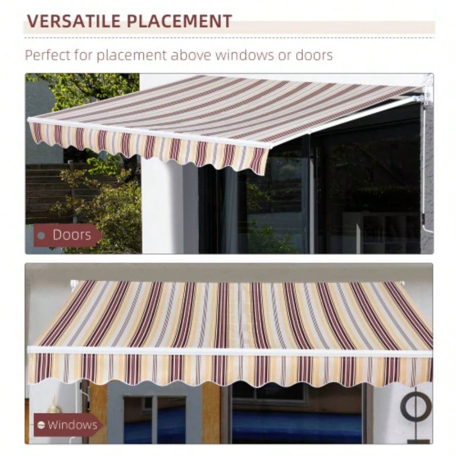 Outsunny 13x 8 Retractable Awning, Patio Awnings, Sunshade Shelter/ Manual Crank Handle, - Resistant Fabric and Aluminum Frame Deck, Balcony, Yard, Red Stripes