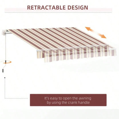 Outsunny 13x 8 Retractable Awning, Patio Awnings, Sunshade Shelter/ Manual Crank Handle, - Resistant Fabric and Aluminum Frame Deck, Balcony, Yard, Red Stripes