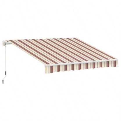 Outsunny 13x 8 Retractable Awning, Patio Awnings, Sunshade Shelter/ Manual Crank Handle, - Resistant Fabric and Aluminum Frame Deck, Balcony, Yard, Red Stripes