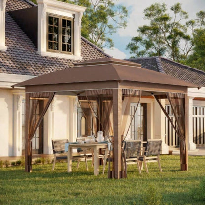 Outsunny 12x 12 Up Canopy Tent with Netting and Carry Bag, Instant Shelter with 137 sq. ft Shade, Tents Parties, Height Adjustable, Outdoor, Garden, Patio, Khaki